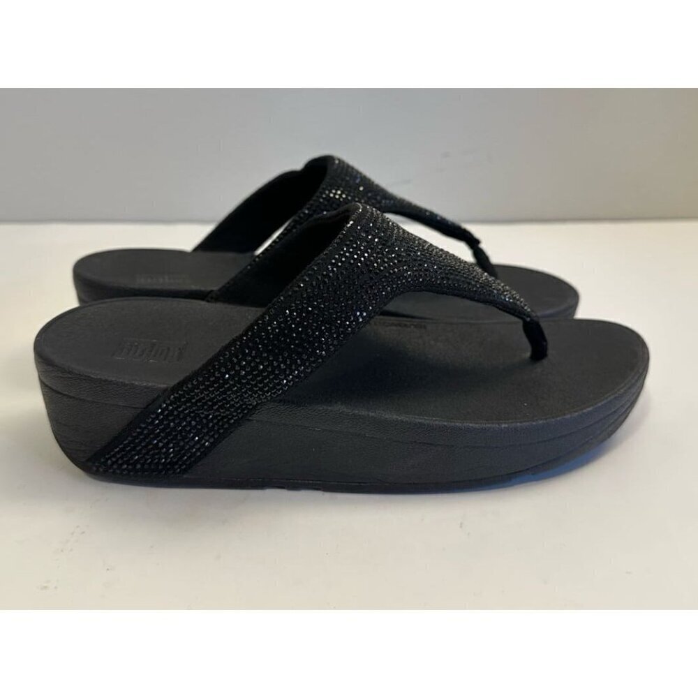 Fitflop Lottie Shimmer Crystal Thong Sandals Black Size EU 38/ US 7 T82-001 - Picture 3 of 10